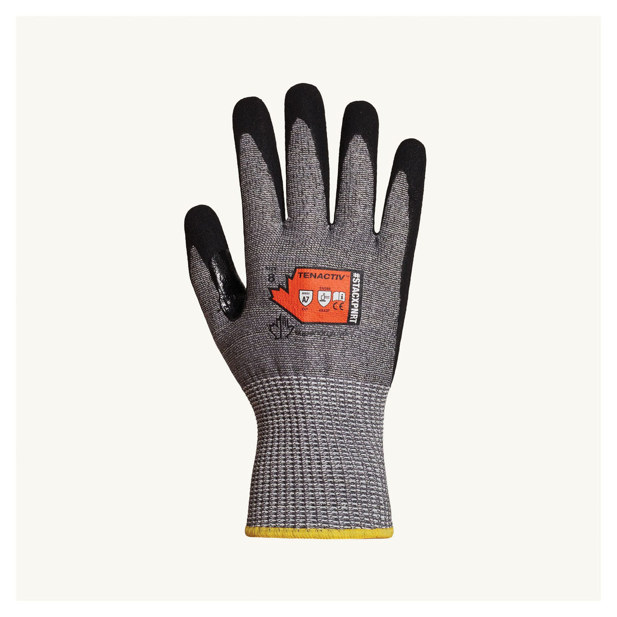Superior Glove TenActiv STACXPNRT11 reusable gloves with 13-gauge HPPE/steel blended fabric and micropore nitrile palms.