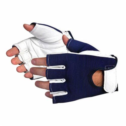 Superior Glove Vibrastop vibration dampening gloves with goat-skin leather, half-finger design, large size for reusable hand protection.