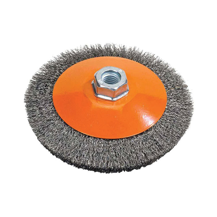 Walter 13H454 4x5/8 crimped saucer brush with densely packed bristles for cleaning and surface finishing.