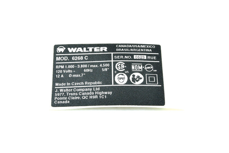 Walter 48A002 - Rating Plate Linemate 120V