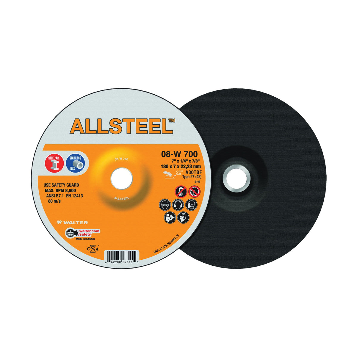 Walter 08W700 - 7 x 1/4 Allsteel Wheel - eGrimesDirect