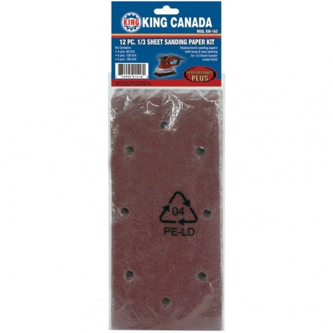 King Canada KW-163 - 1/3 Sheet Sanding Paper Kit 12 pcs.