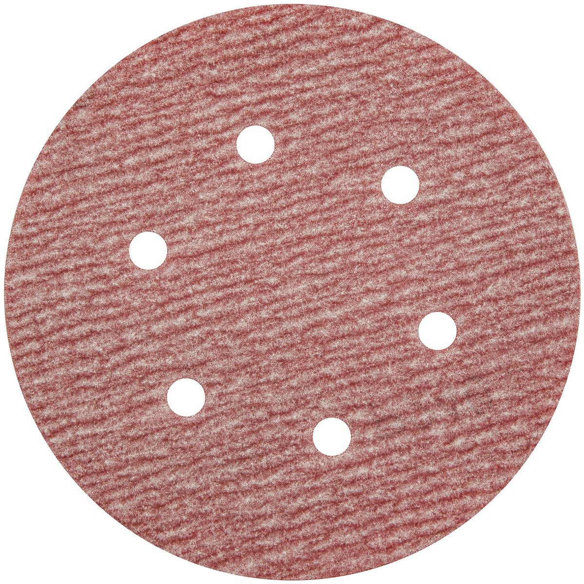 Carborundum Premier Red 6-inch Velcro paper disc with 6 holes, aluminum oxide, 320 grit for sanding and grinding.