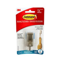3M BATH33-SN-EF - Command Bath Hook Small Satin Nickel 1 lb (0.5 kg) 1 Hook 2 Water-Resistant Strips 3M 7100089879 7100089879 - eGrimesDirect