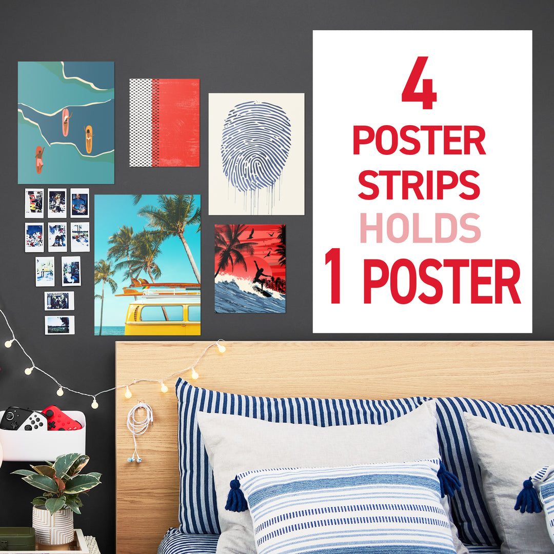 Small white 3M Command Poster Strips with 256 strips for damage-free wall hanging, suitable for posters and lightweight items.