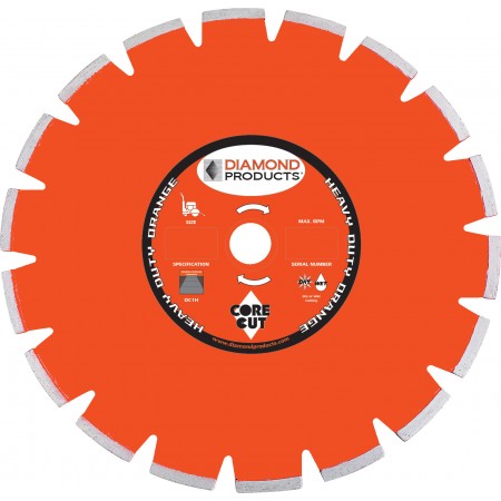 Diamond Products 44475 - 20 Inch x .125 Inch x 1 Inch, Heavy Duty Orange (H), Asphalt, Walk Behind Saw Dry Cutting Diamond Blade - eGrimesDirect