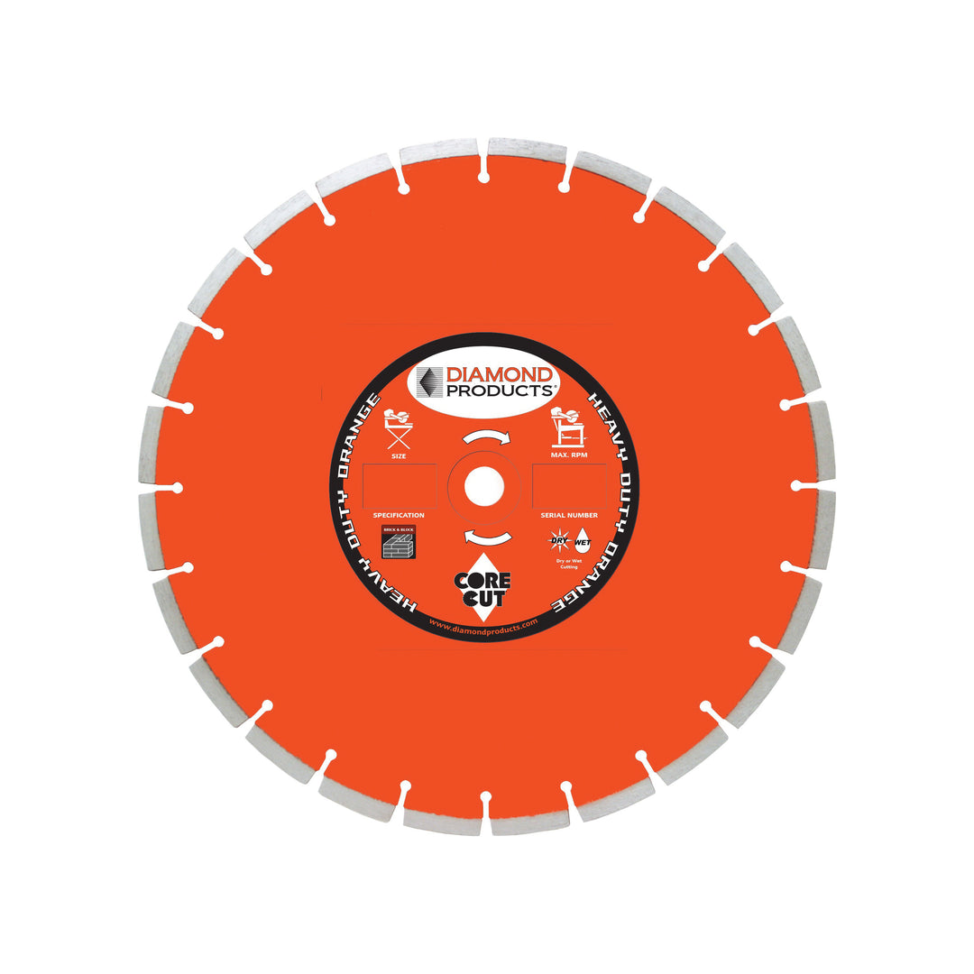 Diamond Products 11898 - 20 Inch x .125 Inch x 1 Inch, Heavy Duty Orange (H), Abrasive Brick and Block, Masonry Diamond Blade - eGrimesDirect