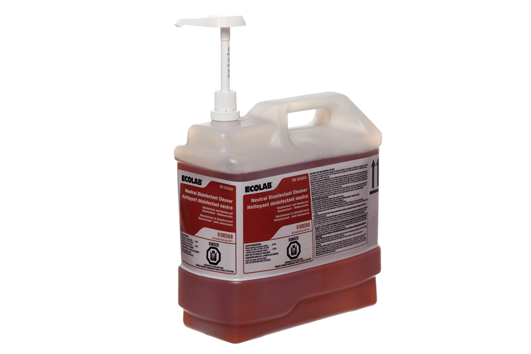 Draeger 4000015 neutral disinfectant clean can, 3.76L, with four cans and a hand pump for sanitizing surfaces.