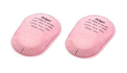 Pair of Draeger P100 filters with bayonet attachment for fit testing, designed for respiratory protection equipment.