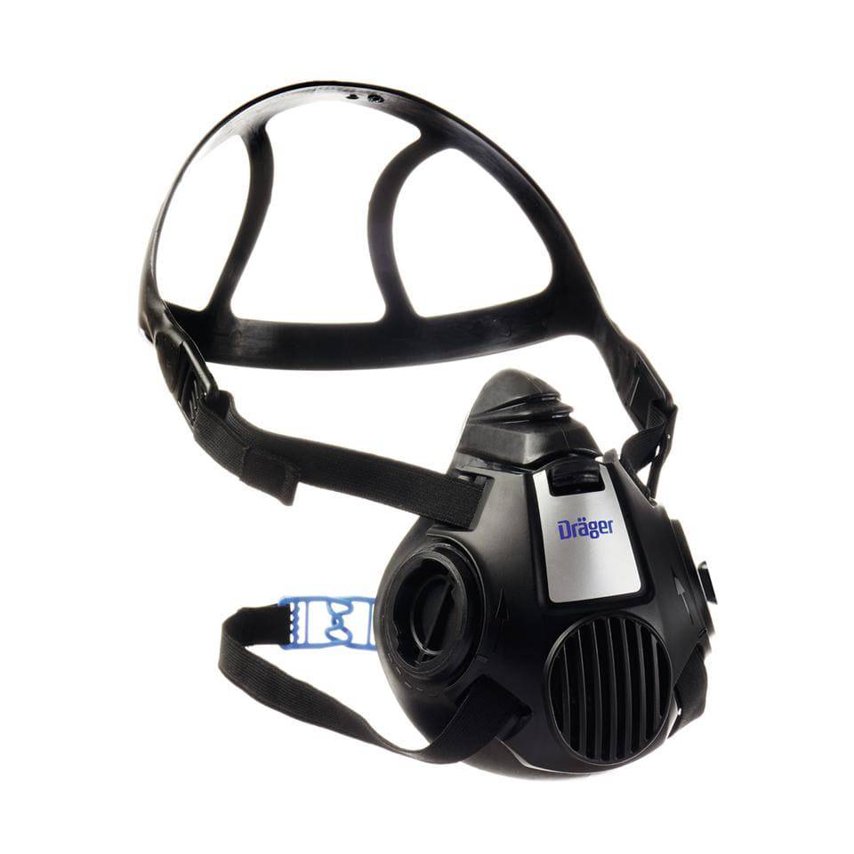 Draeger X-plore R55351 small half mask for respiratory protection, shown in black with adjustable straps.