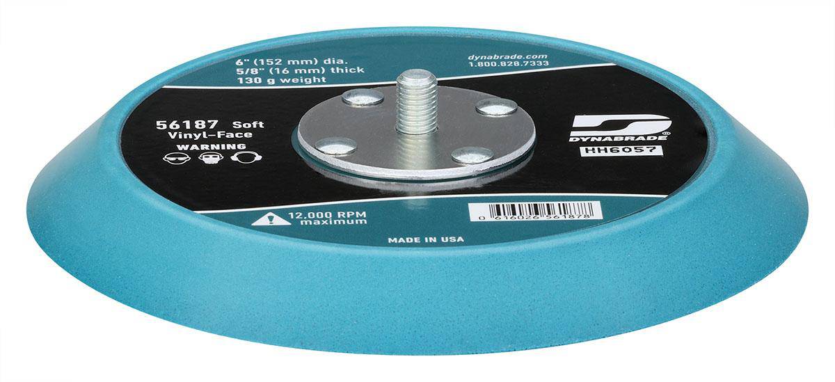 Dynabrade 56187 Accessories Sander Stikit Soft 5/8 inch x 6 inch no-hole sanding pad on a workbench