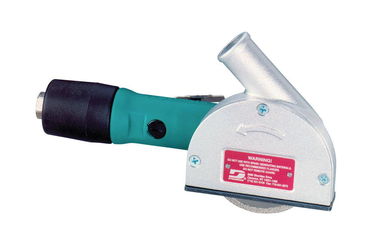 Dynabrade 52538 3-inch diameter right-angle vacuum cut-off wheel tool with 4 HP, 12000 RPM, rear exhaust, 3/8-inch-24 spindle thread.