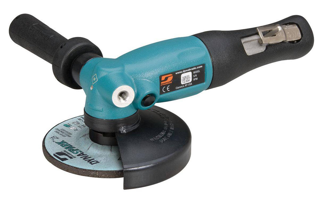 Dynabrade 52633 right angle depressed center wheel grinder, 5-inch diameter, 1.3 HP, 12000 RPM, with 5/8-11 inch spindle thread.