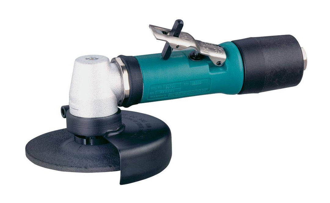 Dynabrade 52706 4-inch right angle depressed center wheel grinder with 0.4 HP, 12000 RPM, rear exhaust, and 3/8-inch-24 spindle thread.