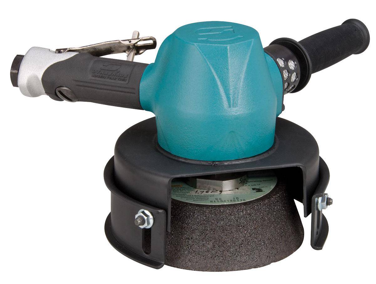 Dynabrade 53233 6-inch Type 11 vertical cup wheel grinder with 2 HP, 6000 RPM, gearless rotation, 5/8-11 spindle thread.