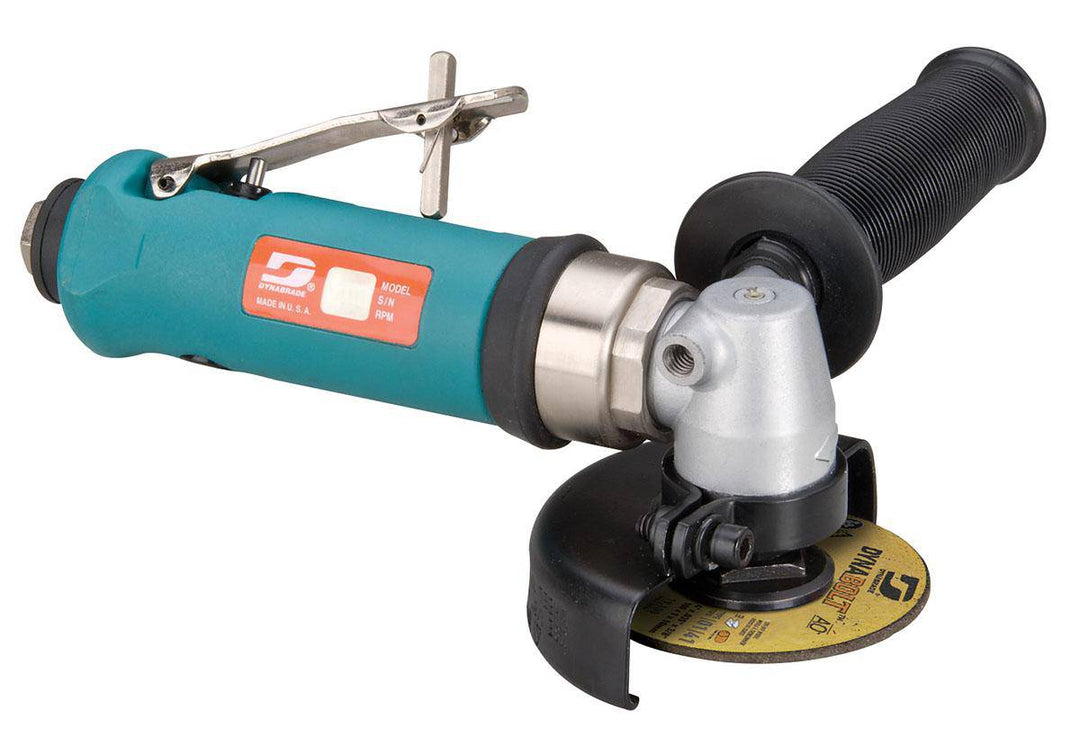 Dynabrade 54730 3-inch right angle cut-off tool with 0.7 HP, 18000 RPM, composite body, used for grinding and cutting tasks.