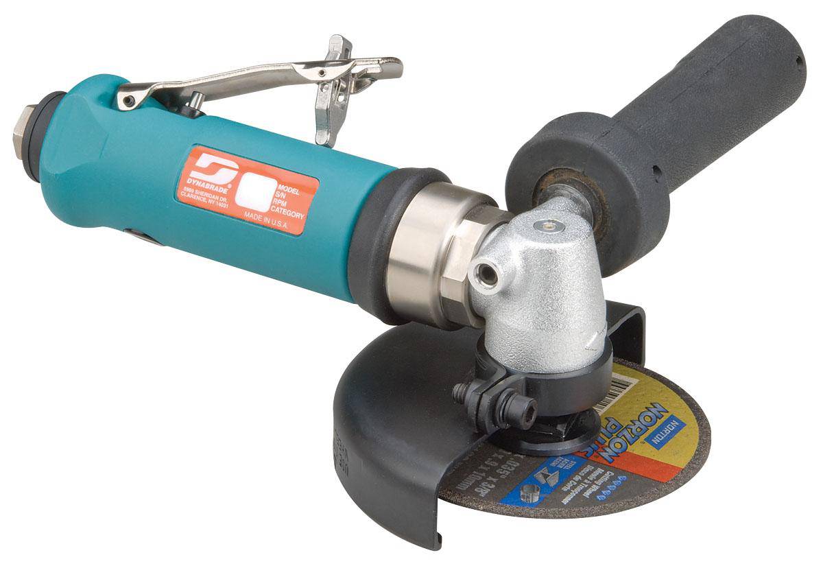 Dynabrade 54734 4-inch right angle cut-off tool with 0.7 HP, 13500 RPM, composite body, ideal for grinding and cutting tasks.
