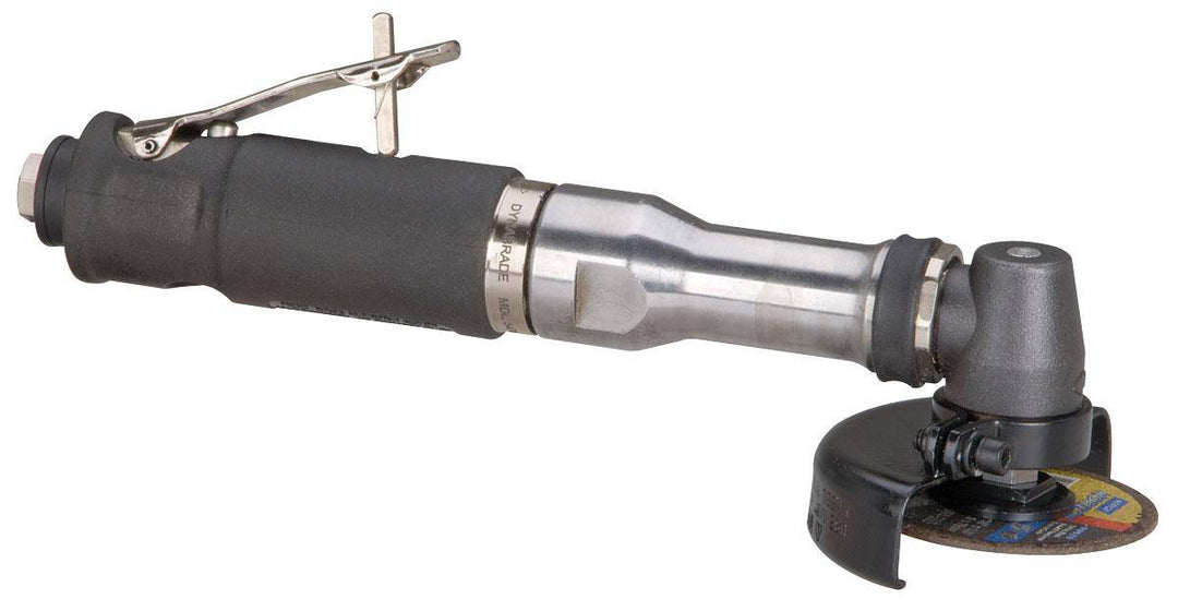 Dynabrade 54742 3-inch right angle cut-off tool with 0.7 HP, 18000 RPM, steel construction, extended design for angle grinding.