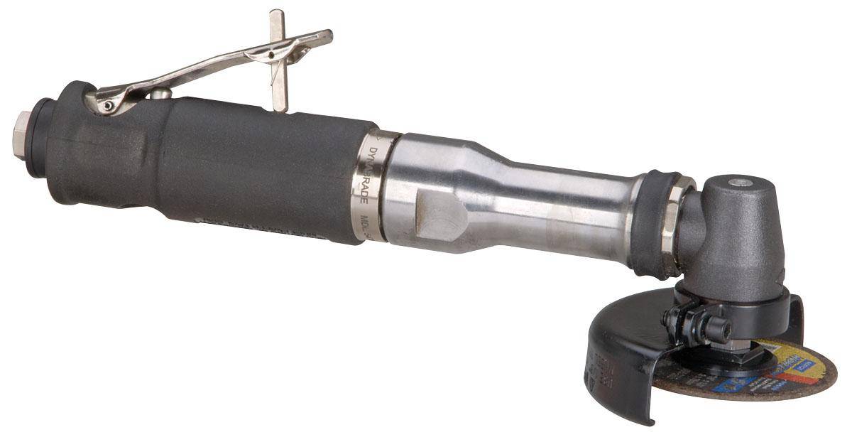 Dynabrade 54742 3-inch right angle cut-off tool with 0.7 HP, 18000 RPM, steel construction, extended design for angle grinding.