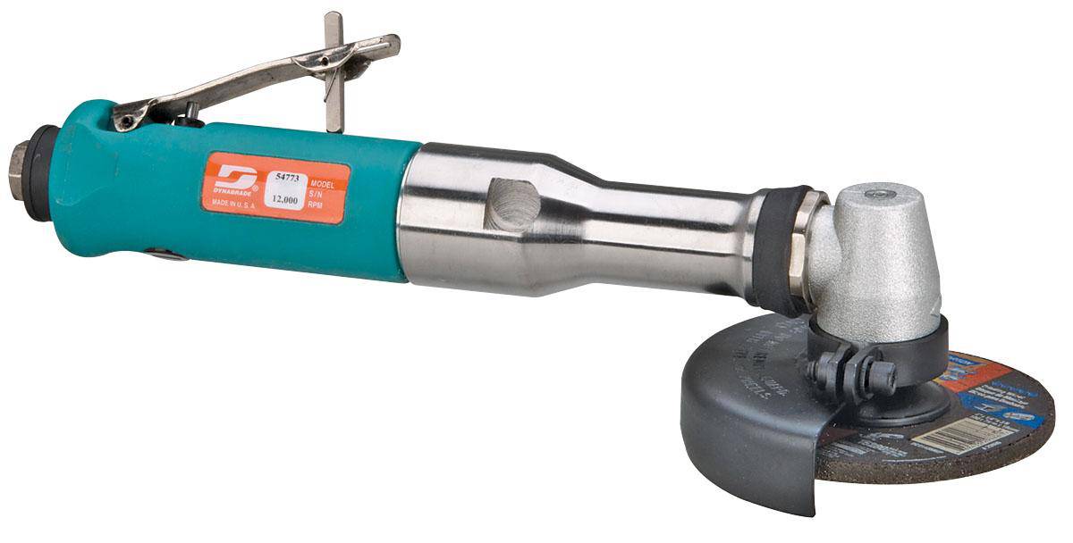 Dynabrade 54773 4-inch diameter extended right angle Type 27 depressed center wheel grinder with 0.7 HP, 12000 RPM, composite body.