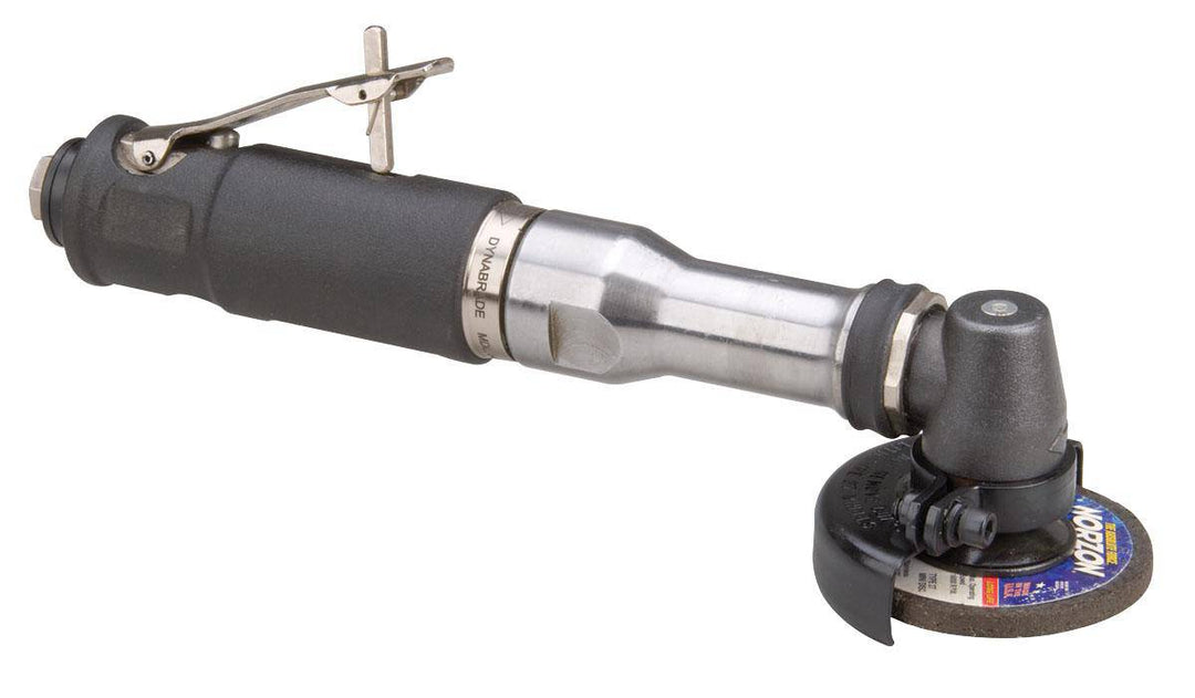 Dynabrade 54785 3-inch diameter extended right angle grinder with Type 27 depressed center wheel, 0.7 HP, 18000 RPM, steel.