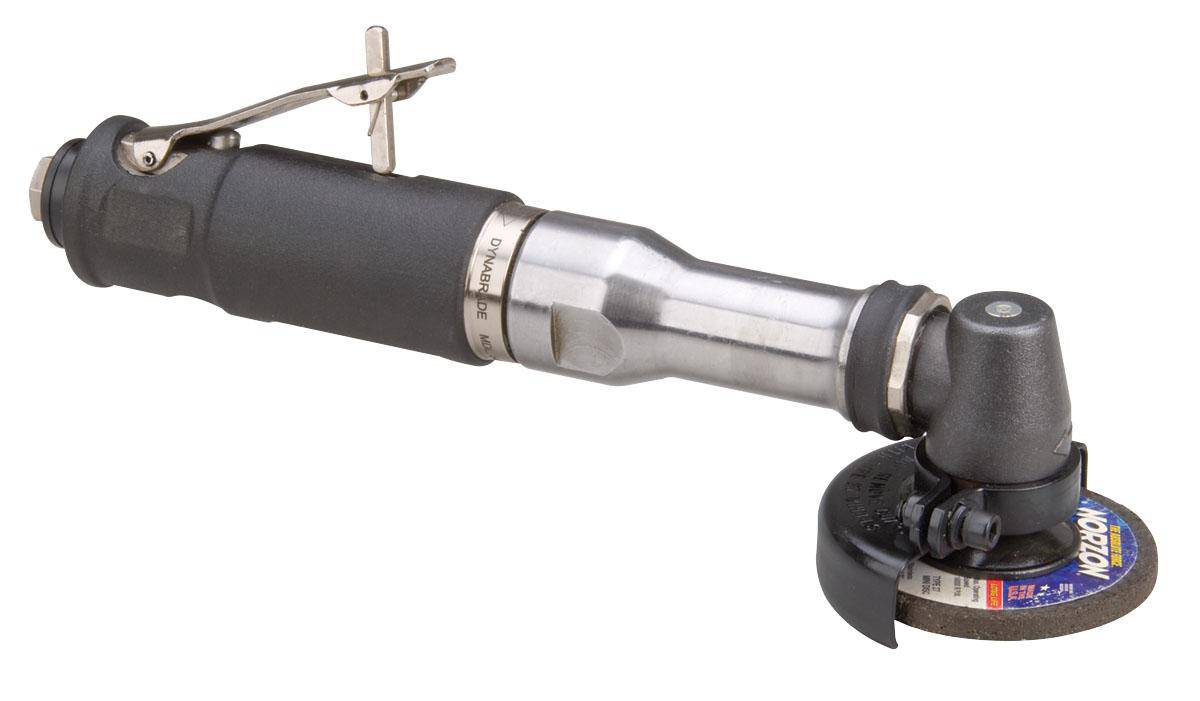 Dynabrade 54785 3-inch diameter extended right angle grinder with Type 27 depressed center wheel, 0.7 HP, 18000 RPM, steel.