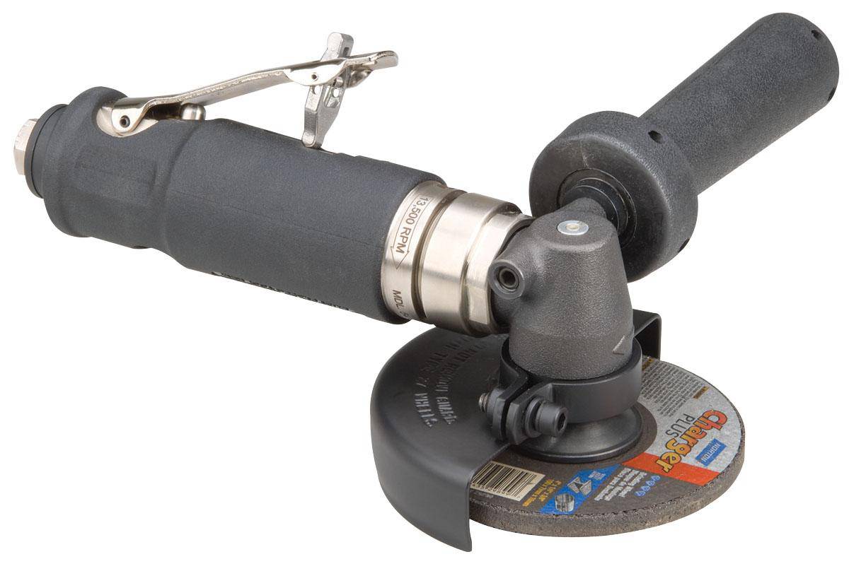 Dynabrade 54787 4-inch right angle grinder with Type 27 depressed center wheel, 0.7 HP, 12000 RPM, steel construction.