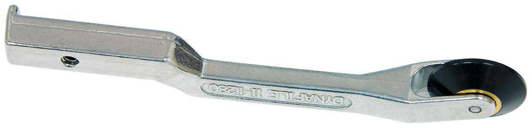 Dynabrade 11280 arm with 1-inch tapered urethane wheel belts, 1/4-inch by 18-inch, for industrial sanding and grinding tools.