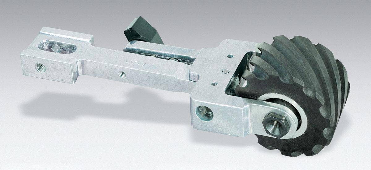 Dynabrade Power Arm 2-3/4x2 90 Duro serrated rubber arm for power tools, durable and versatile for heavy-duty applications.