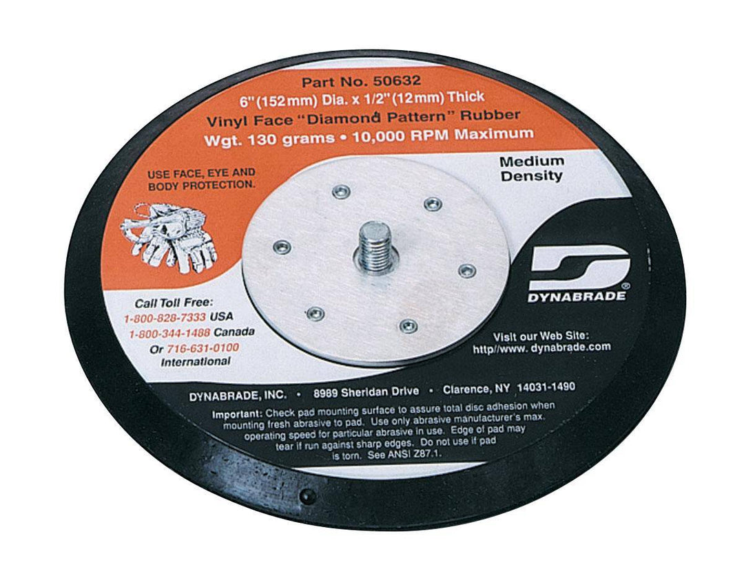Dynabrade 50633 black Stikit backup pads, 6x6 inches, for sanding and polishing, shown in the product image.