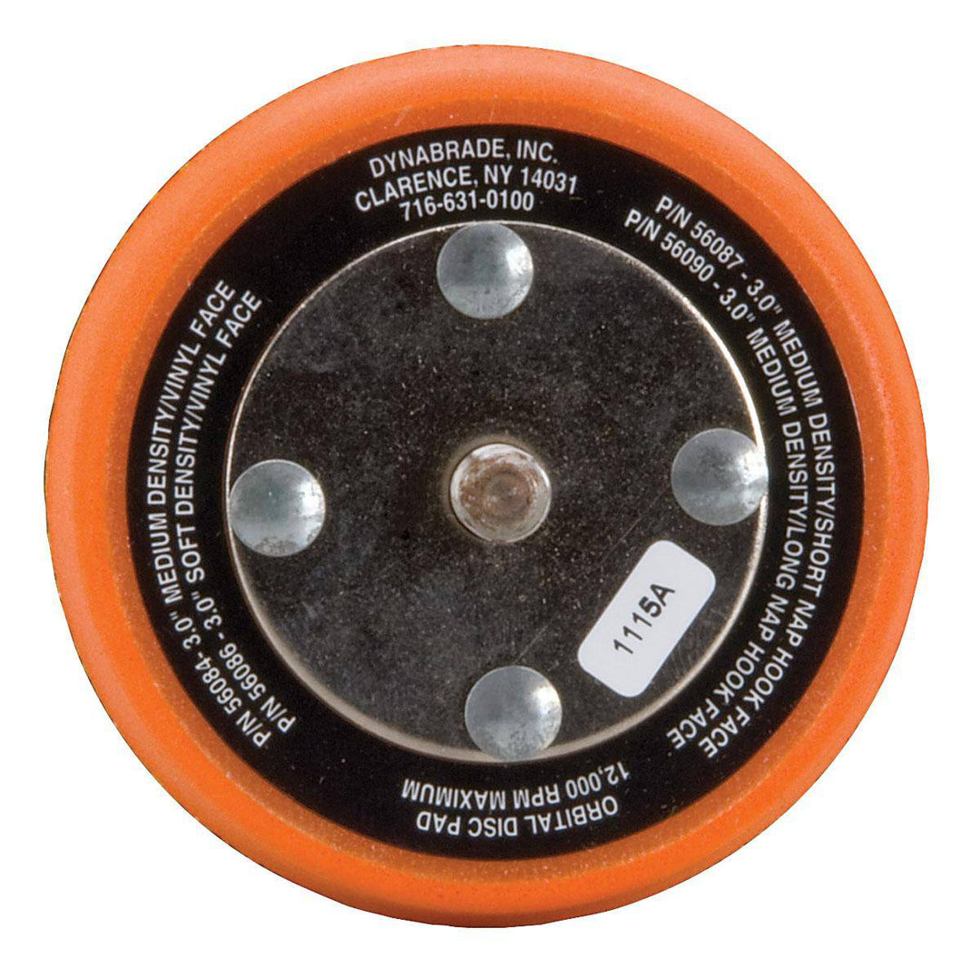 Dynabrade 56087 3-inch diameter non-vacuum disc pad with hook face for backup sanding and polishing applications.