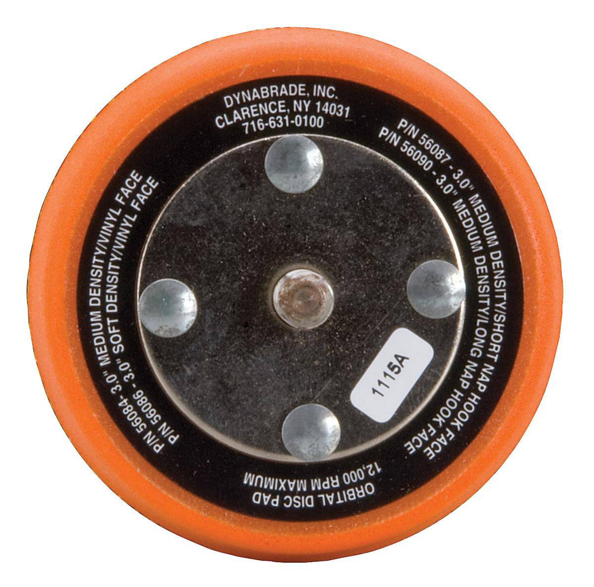 Dynabrade 56087 3-inch diameter non-vacuum disc pad with hook face for backup sanding and polishing applications.