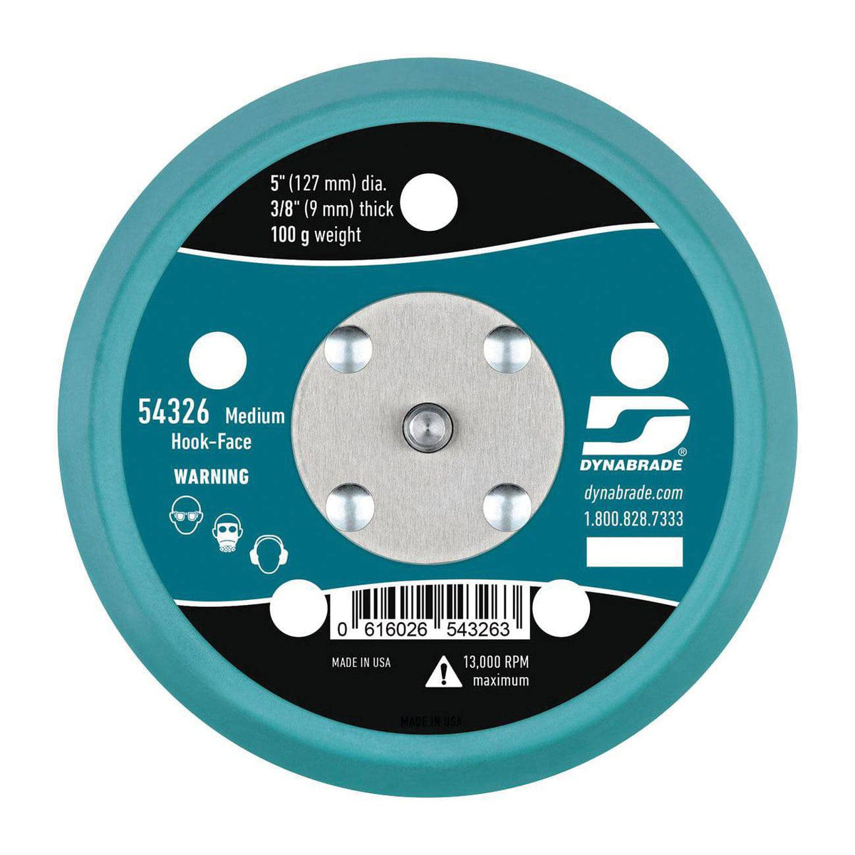 Dynabrade 56155 vacuum disc pad with 5-inch diameter, hook-face, short nap for backup sanding and polishing applications.