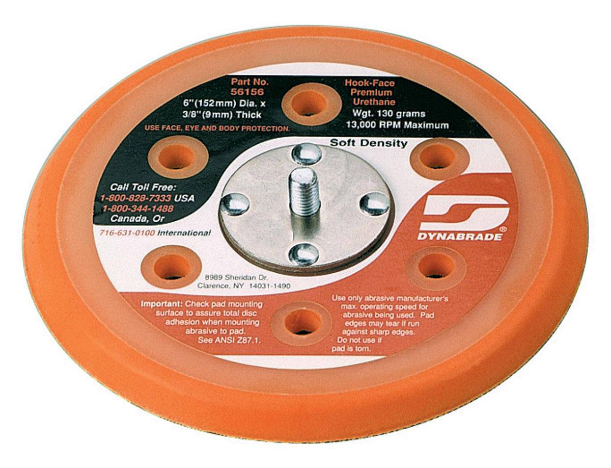 Dynabrade 56156 vacuum disc pad with hook face and short nap, 6-inch diameter backup pad for polishing and sanding.