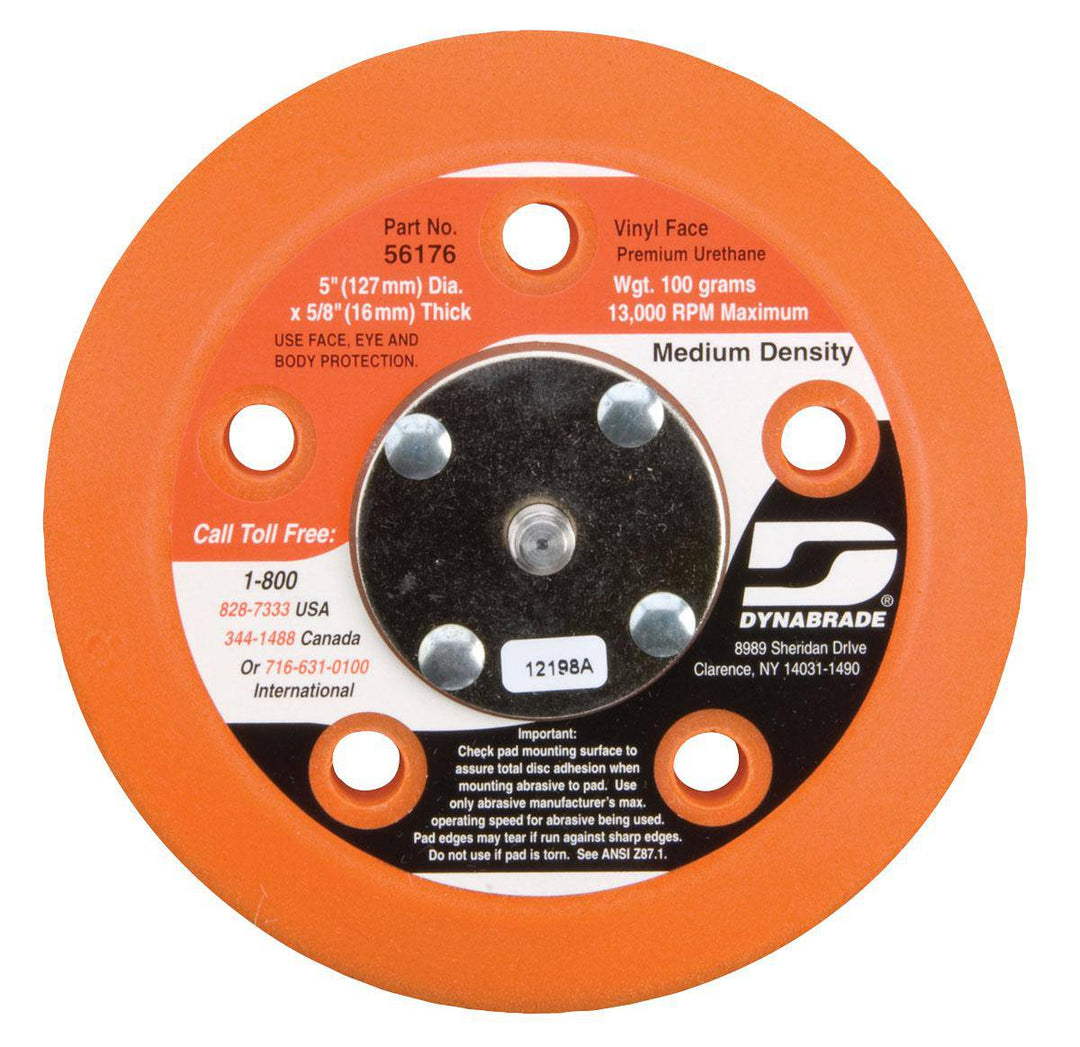 Dynabrade 56176 vacuum disc pad with 5-inch diameter vinyl face, designed for backup pad applications.