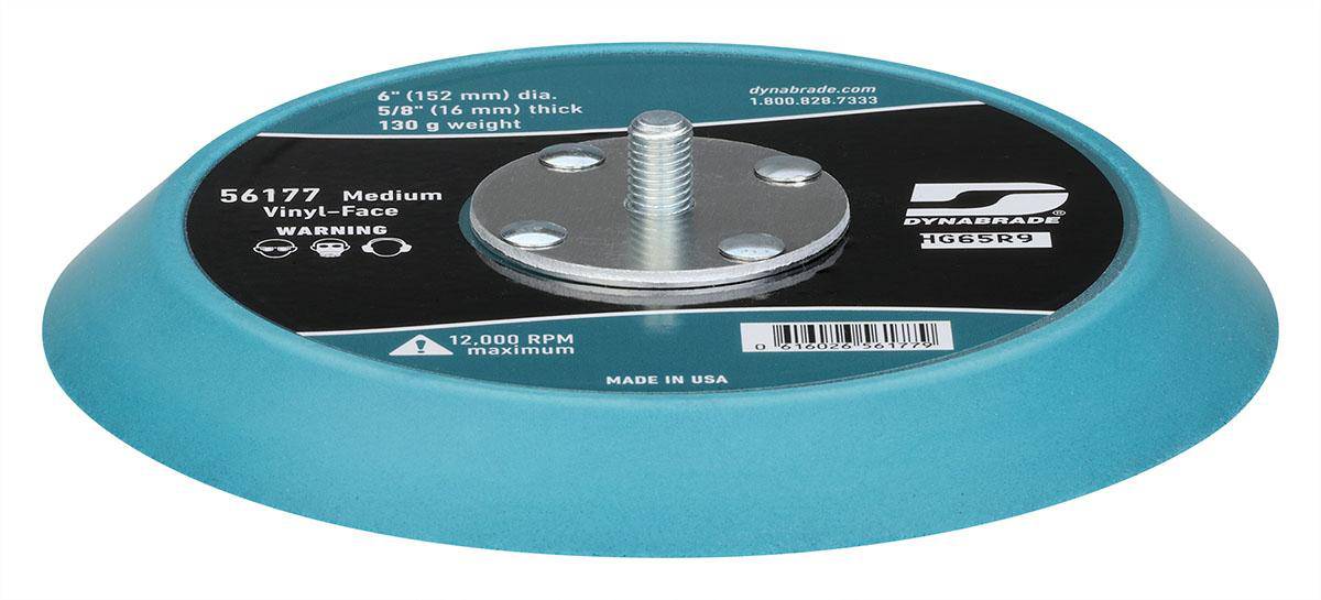 Dynabrade backup pads with Stikit low profile design, 5/8 inch thick blue pads for durable sanding and polishing applications.
