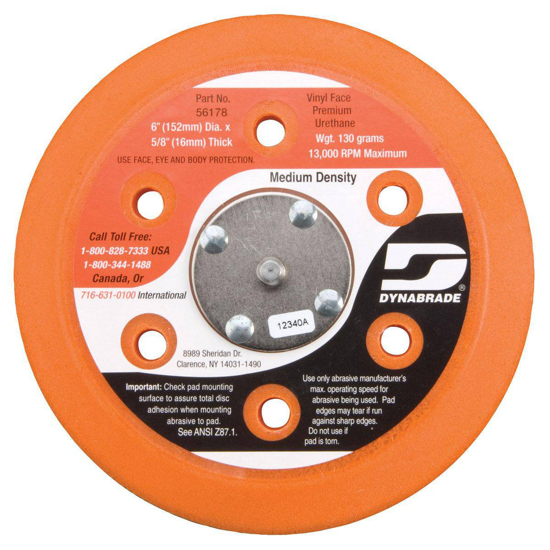 Dynabrade 56178 vacuum disc pad with 6-inch diameter and vinyl face for backup polishing and sanding tools.