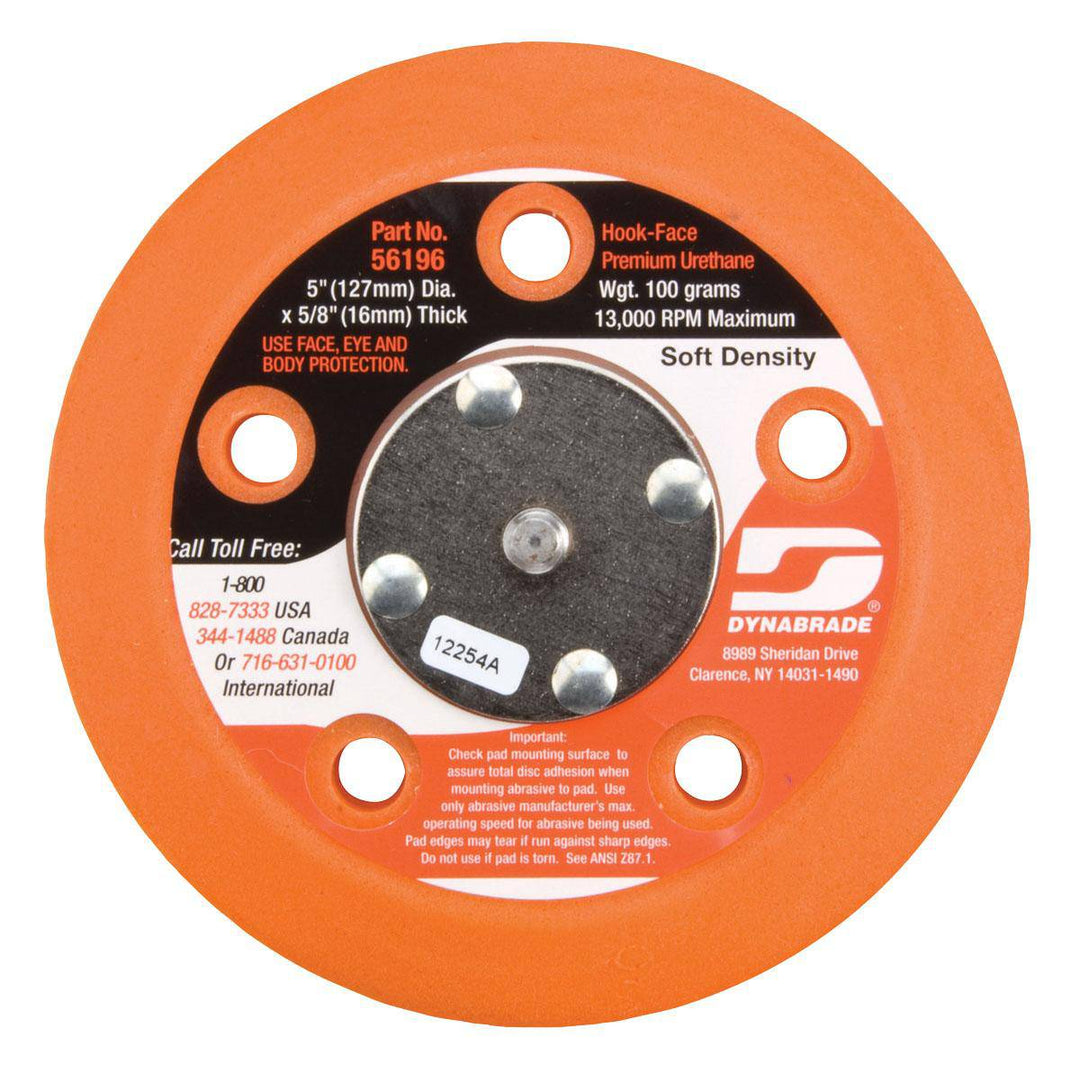 Dynabrade 56196 5-inch diameter vacuum disc pad with hook-face and short nap for backup sanding and polishing.