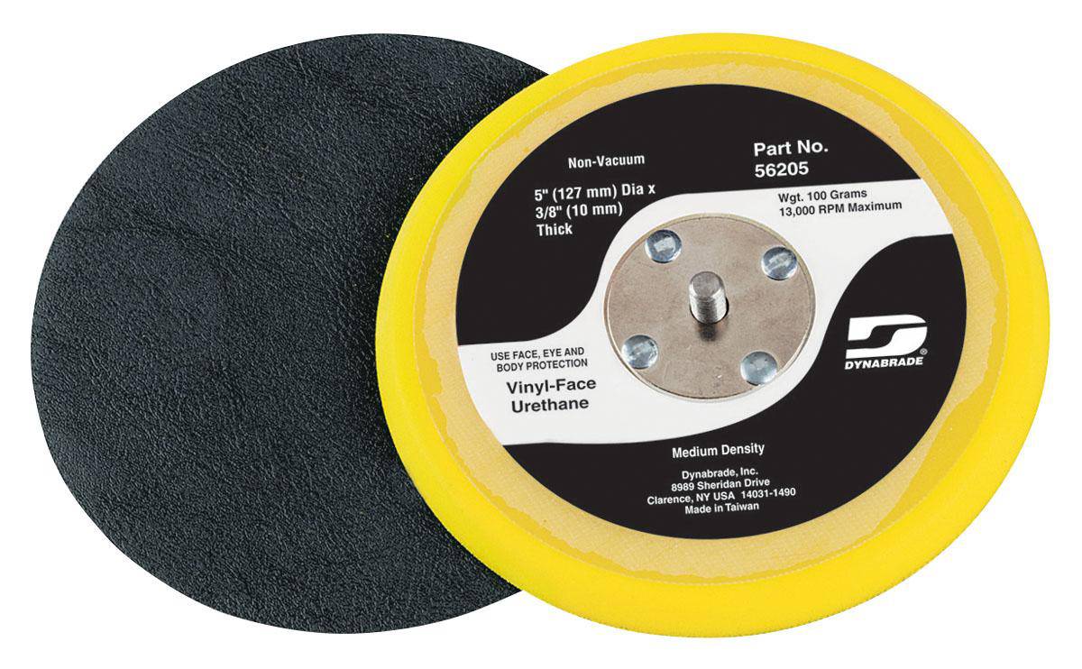 Dynabrade 56205 backup pads, Stikit medium size, 3/8 inch diameter with 5xNHT threading, used for sanding and polishing.