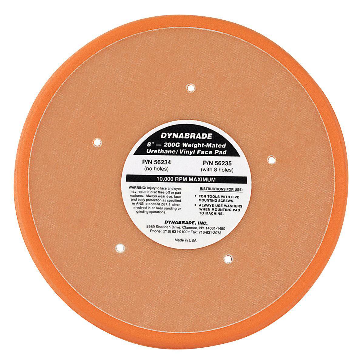 Dynabrade 56234 8-inch diameter non-vacuum disc pad with vinyl face, used as a backup pad for sanding and grinding tools.