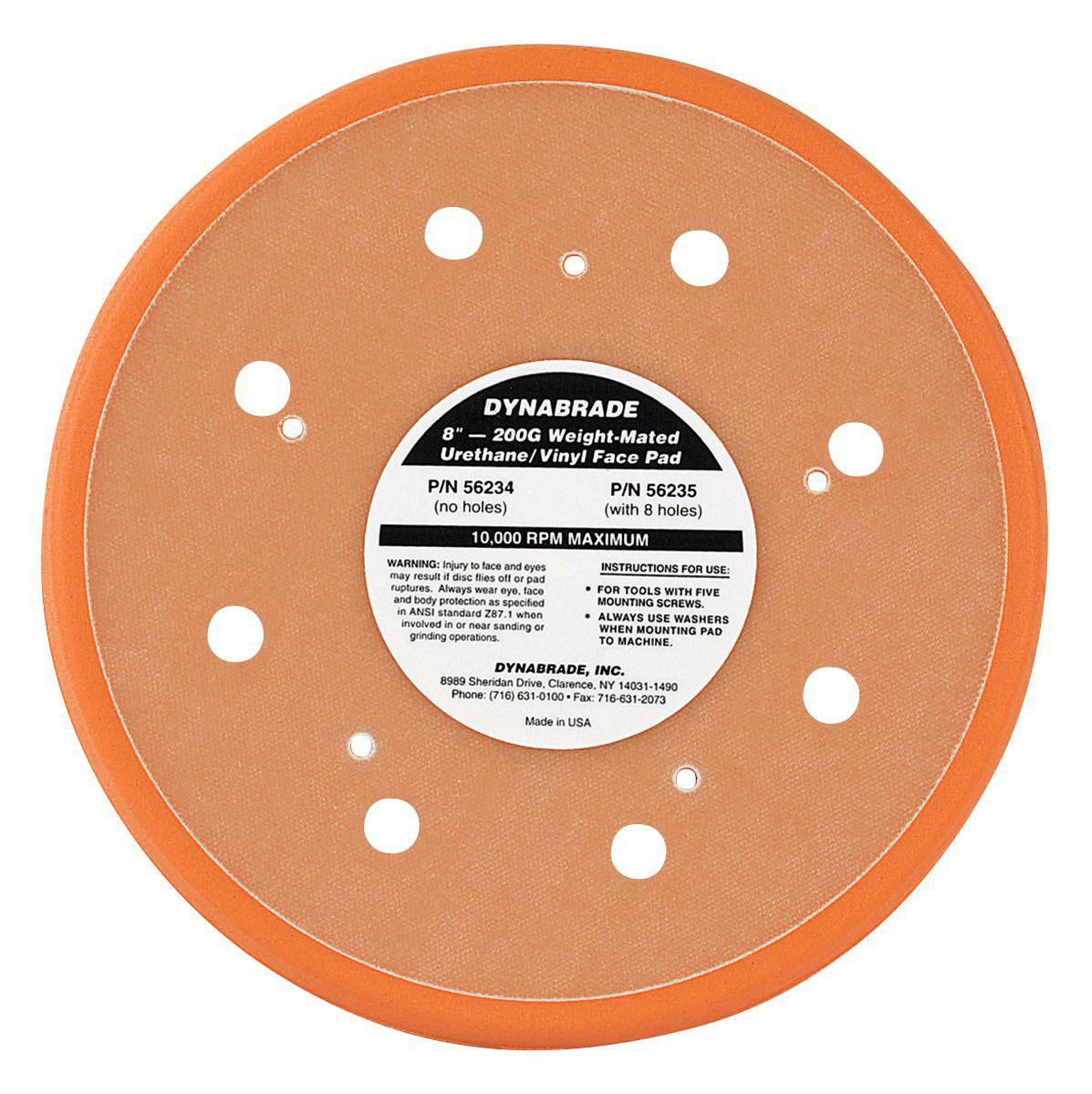 Dynabrade 56235 8-inch vacuum disc pad with vinyl face, designed for backup pads used in polishing and sanding.
