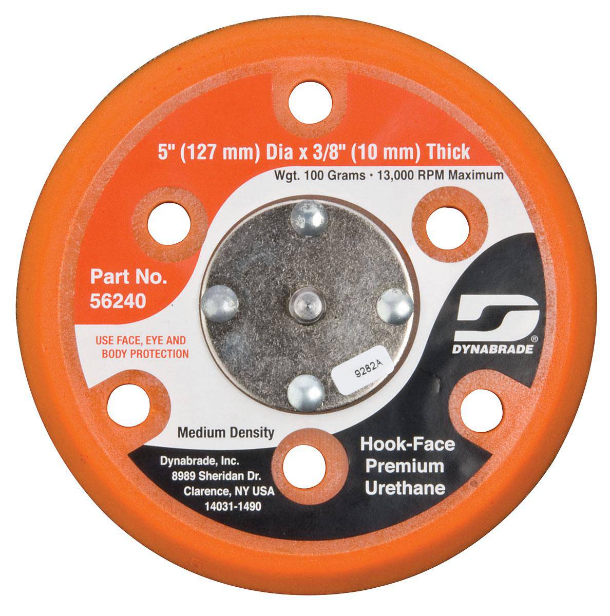 Dynabrade 56240 5-inch diameter vacuum disc pad with hook face and short nap for backup polishing and sanding tools.