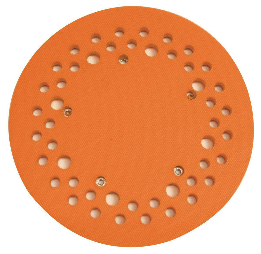 Dynabrade 56322 vacuum backup disc pad with 8-inch diameter, hook-face design, 48-hole for dust extraction, used in polishing and grinding.