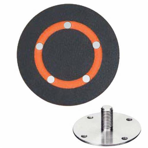 Dynabrade 57766 backup pad with 6-inch diameter, gear-driven disc pad, hook-face, short nap for vacuum channel applications.