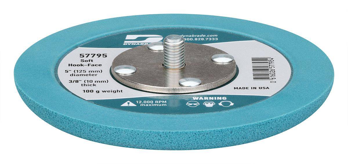 Dynabrade 57795 5-inch diameter non-vacuum backup disc pad with hook-face radius for grinding and polishing tools.
