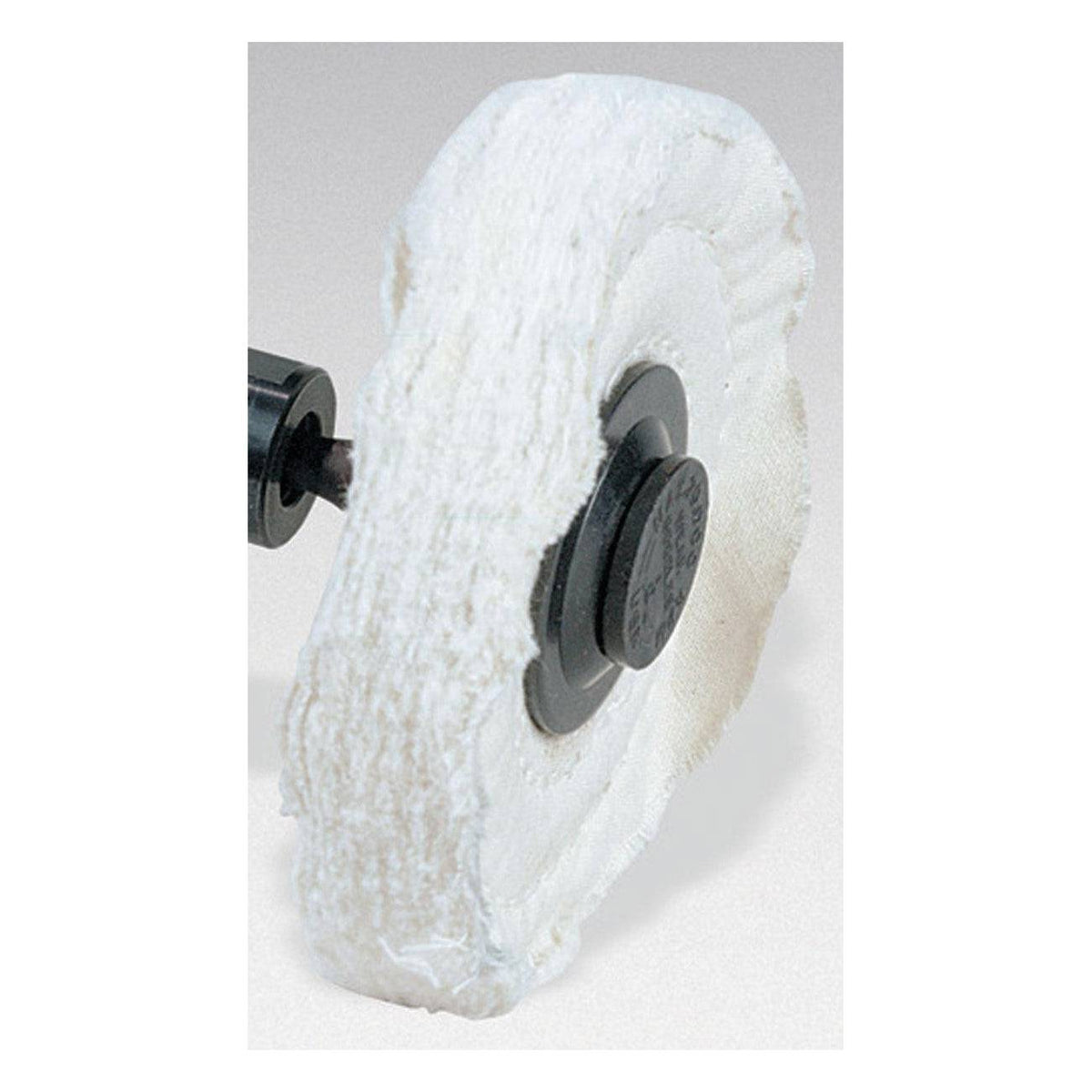 Dynabrade backup pads with cotton buff wheels, 4x1/2 and 3/4 inch size, 8-pack for polishing and buffing applications.