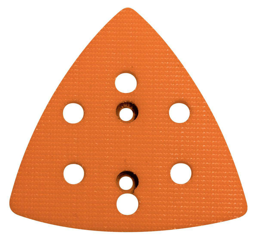 Dynabrade Dynafine vacuum triangular disc pad with hook-face for backup sanding and finishing applications.