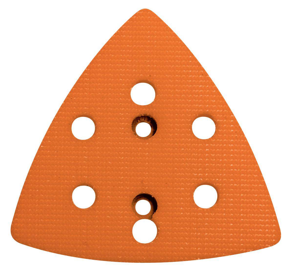 Dynabrade Dynafine vacuum triangular disc pad with hook-face for backup sanding and finishing applications.