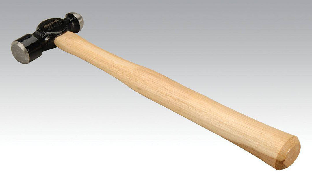 Dynabrade Ball Peen Hammer with rounded metal head and wooden handle, used for shaping and striking metal.