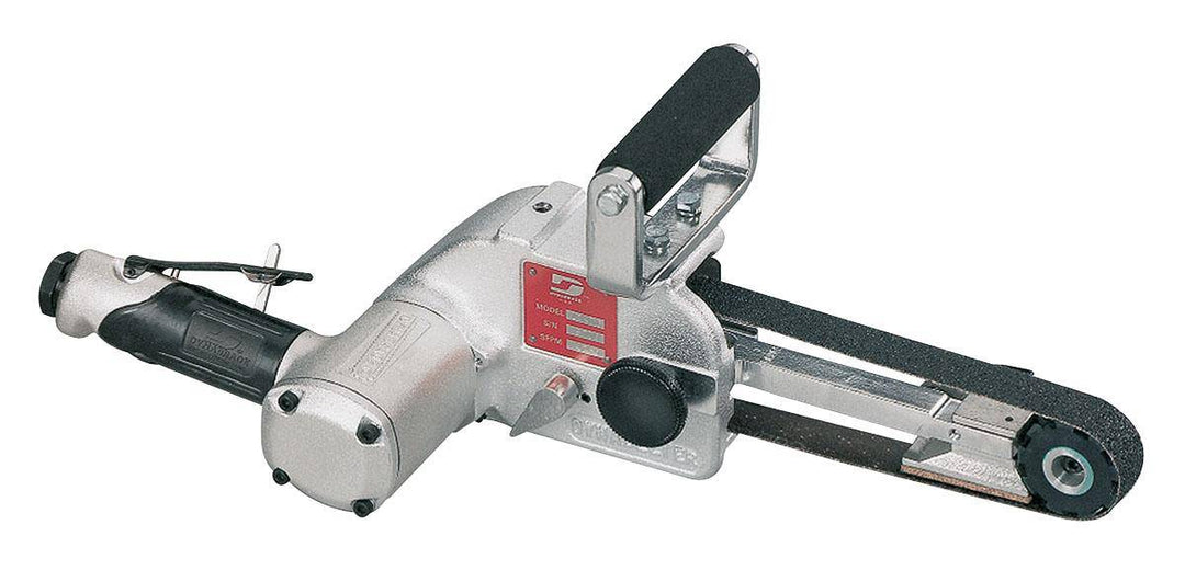 Dynabrade Dynabelter 11476 pneumatic belt sander with 1x30-inch belt, professional industrial tool for smoothing and finishing surfaces.